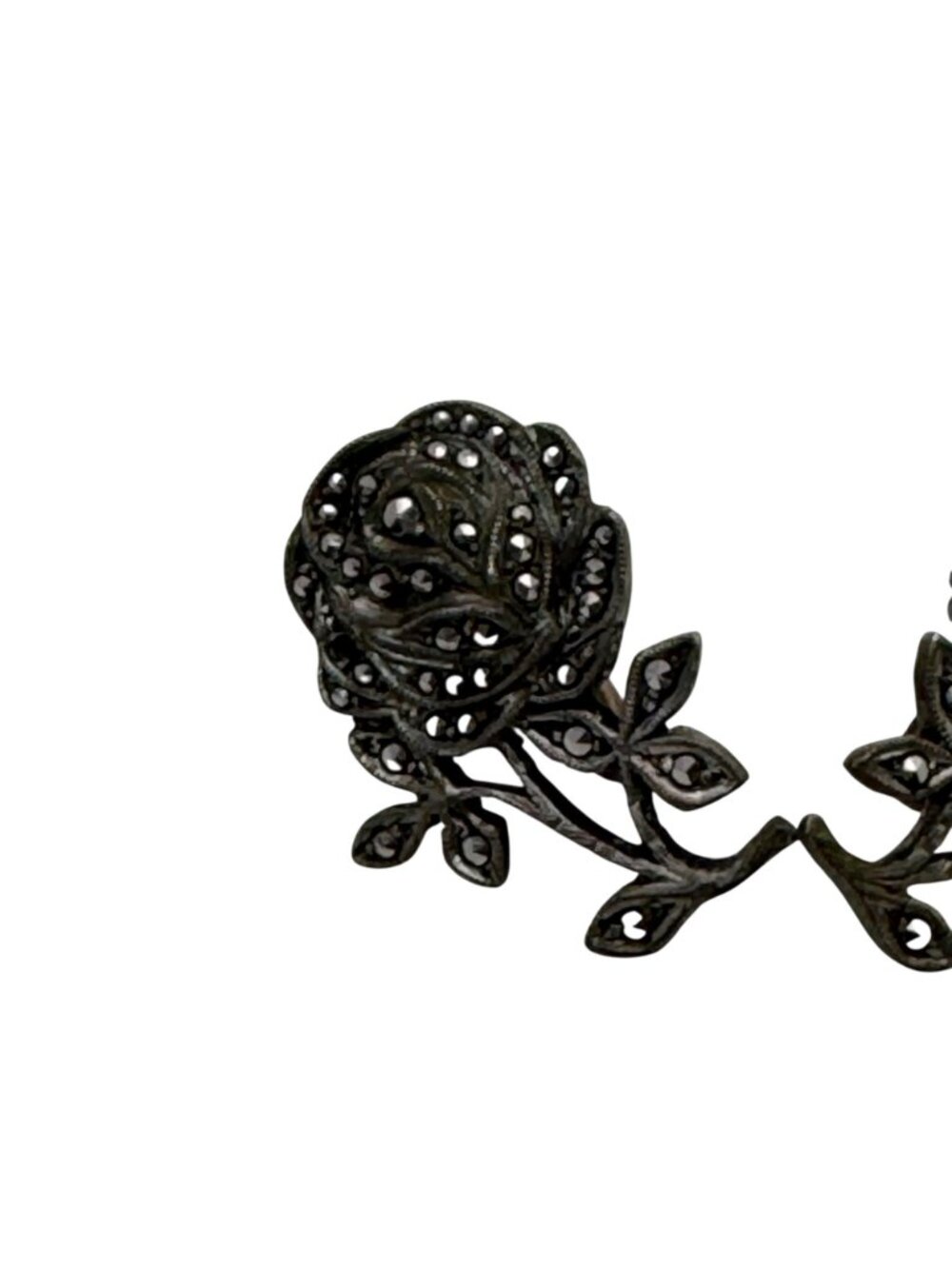 Vintage Sterling Silver Rose Screw-Back Earrings Marcasite Floral Design 7.76g - Picture 10 of 12